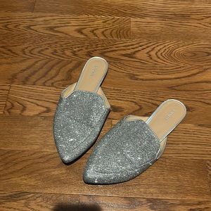 Express Silver Sparkly Mules